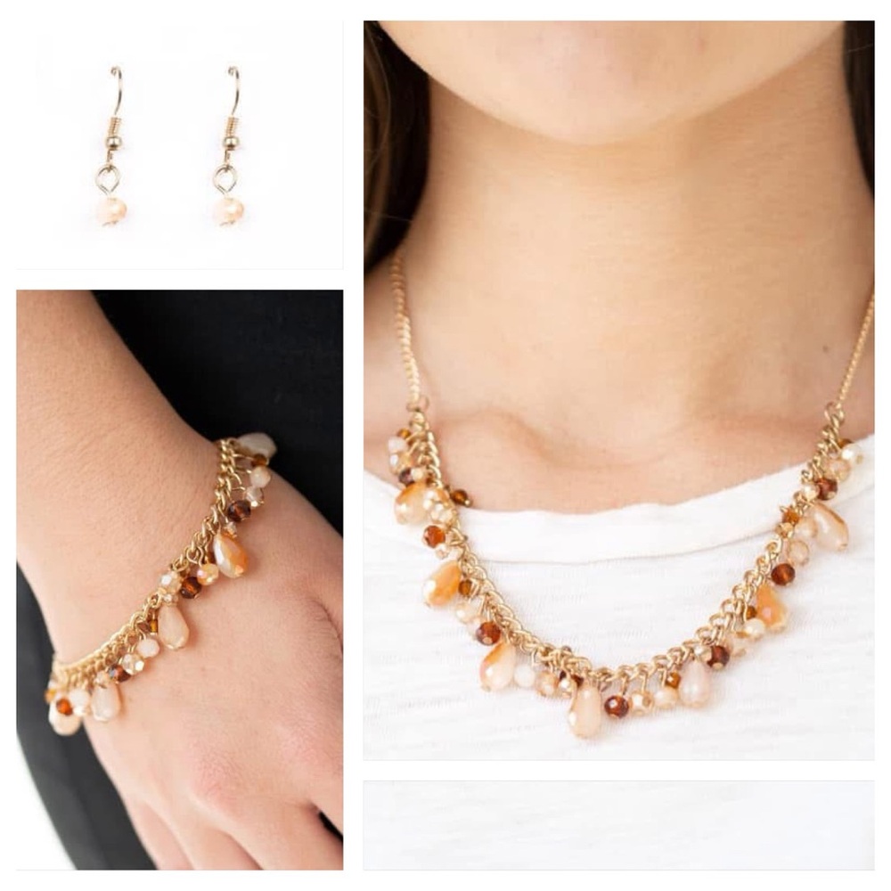 Gold beaded necklace and bracelet